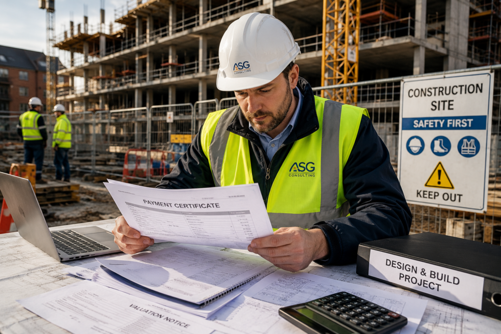 Chartered surveyor acting as an employer's agent on a UK Design and Build construction site