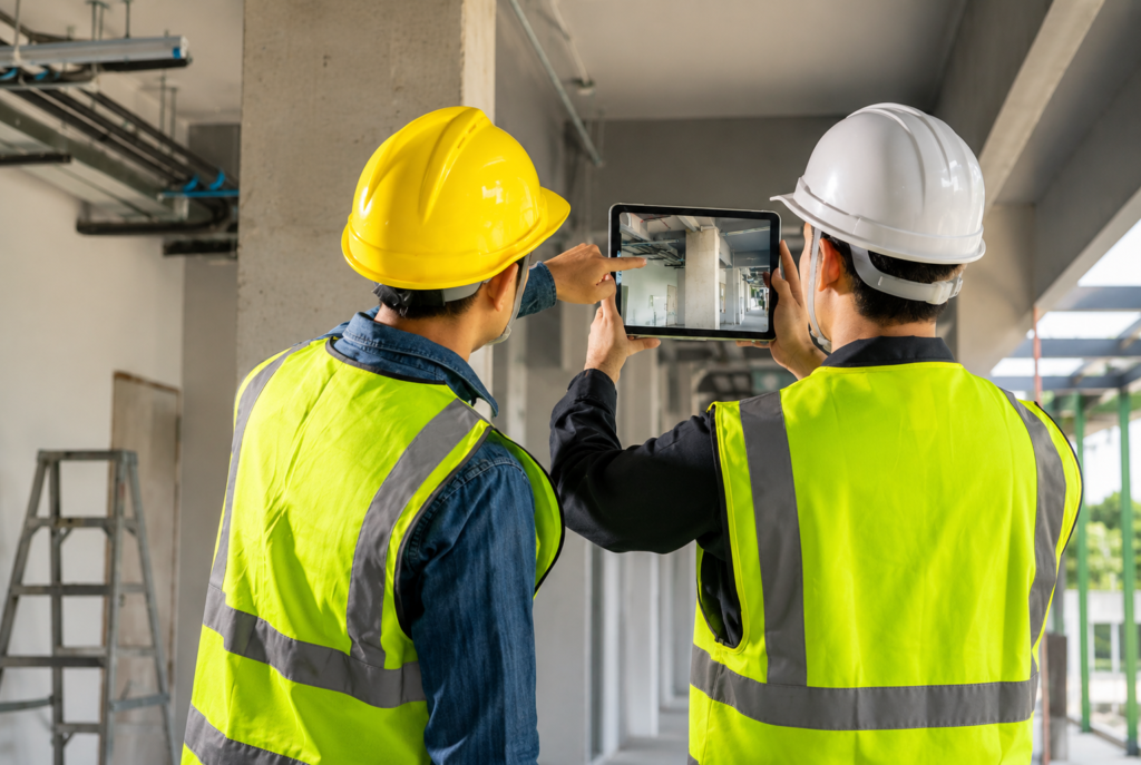 Professional surveyors conducting a dilapidation survey during a property inspection