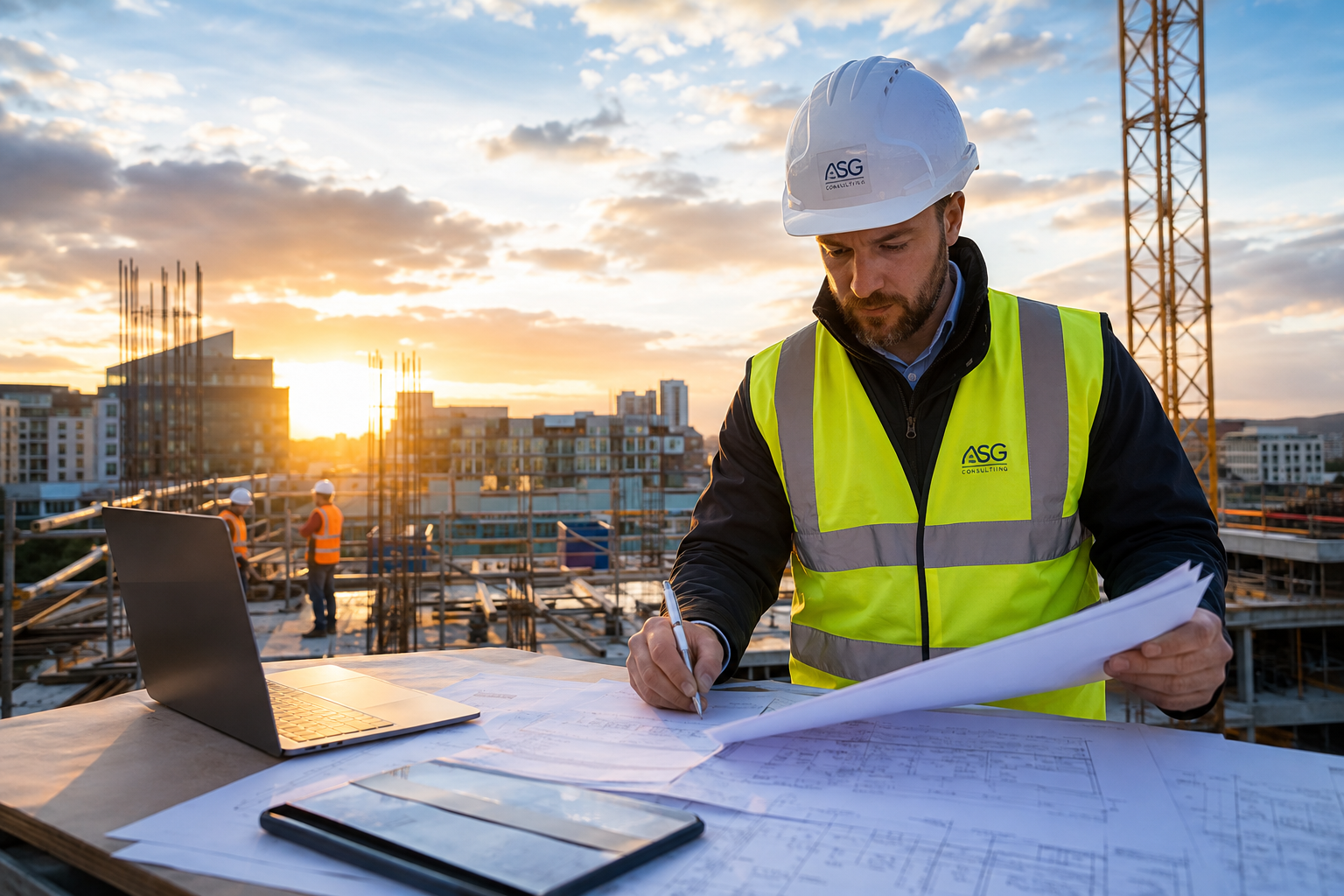 Employer's agent conducting a site inspection on a UK Design and Build construction project