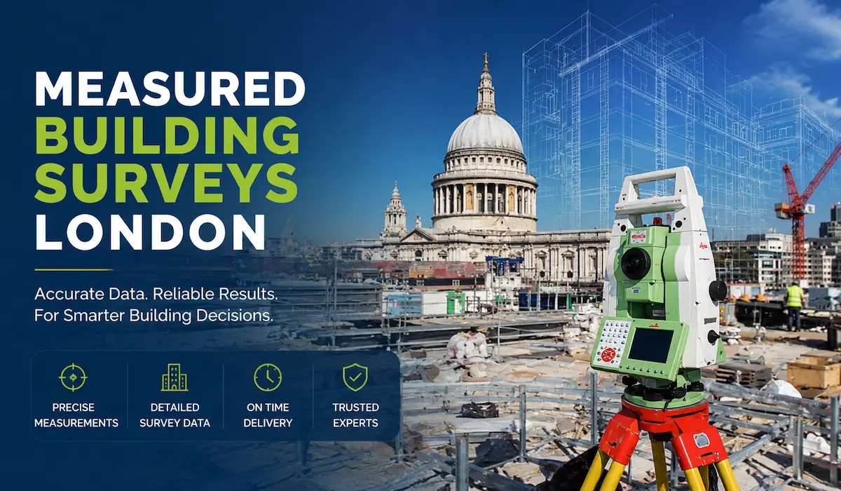 Surveyor conducting a measured building surveys London using laser scanning equipment