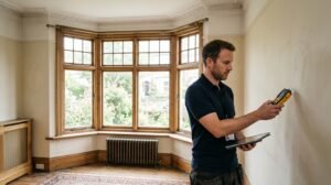 House surveyor explaining a survey report to home buyers in Liverpool