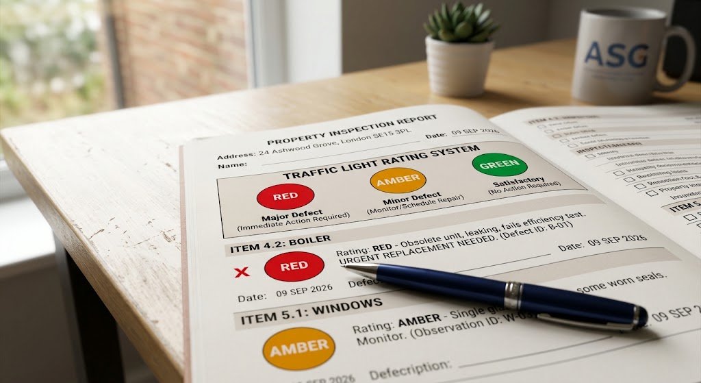 Sample building condition survey report with colour coded ratings