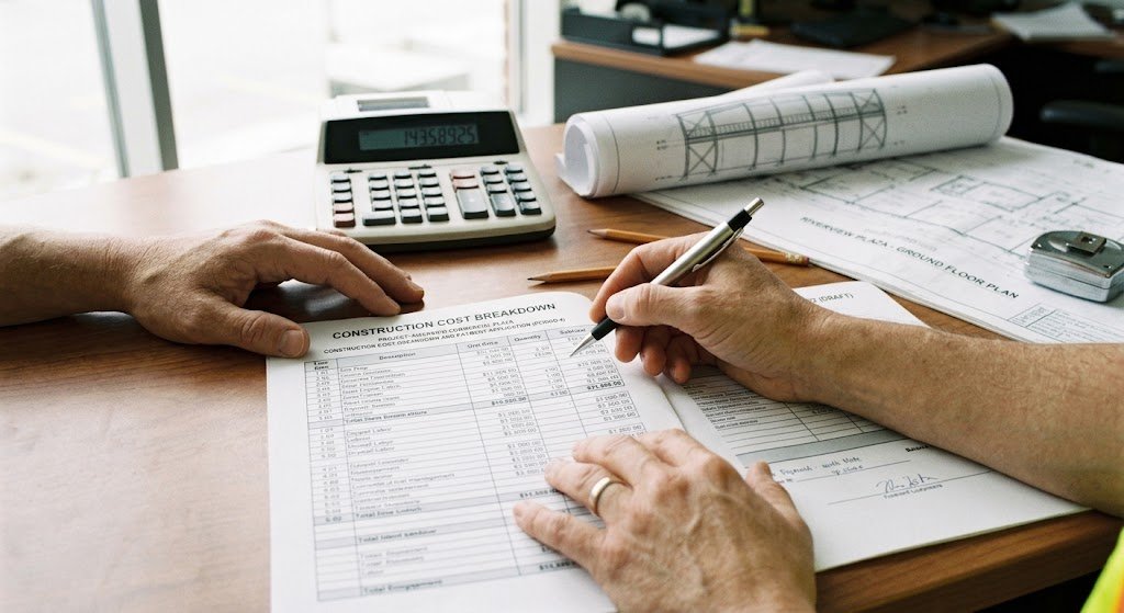 Reviewing a contractor's payment application and cost breakdown, part of the financial oversight an Employer's Agent provides"