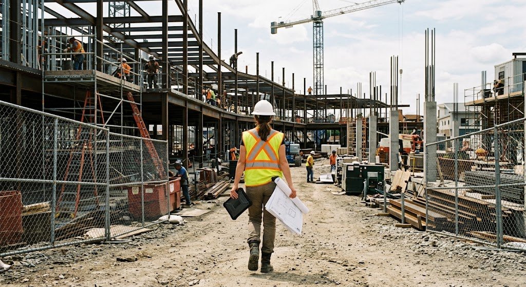 Employer's Agent surveying progress on a Liverpool construction site as part of contract administration duties"