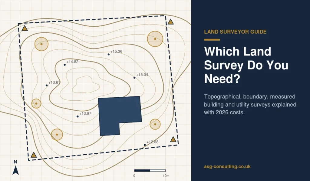 Land surveyor topographical survey plan showing contours, spot levels, trees and the site boundary