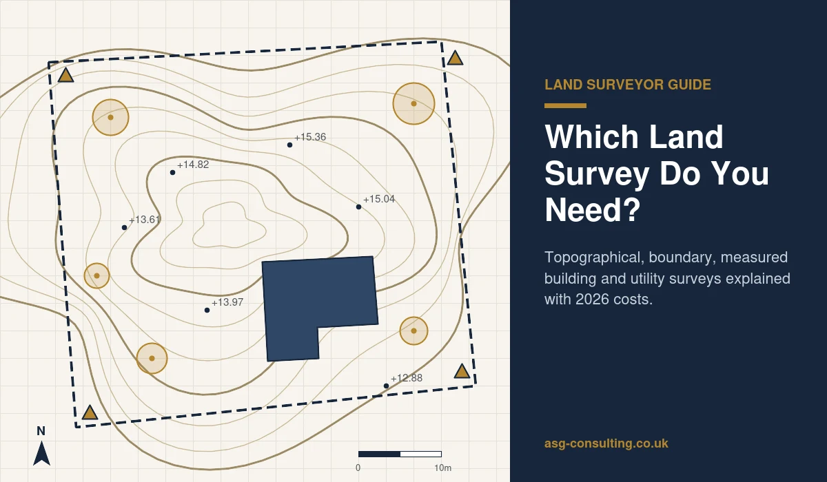 Land surveyor topographical survey plan showing contours, spot levels, trees and the site boundary