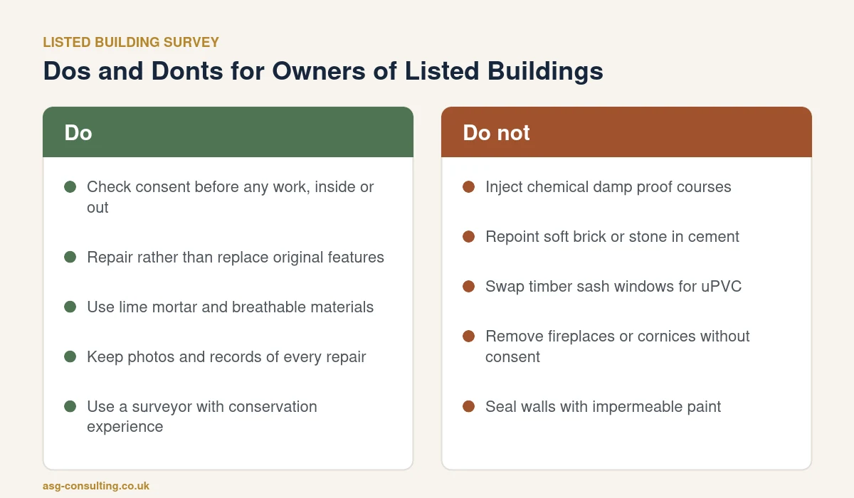 Listed building survey guide to dos and donts for owners of listed buildings