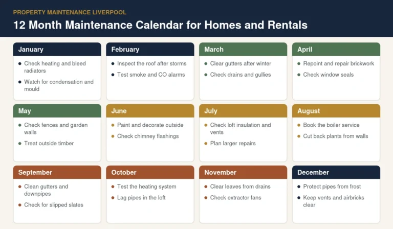 Property maintenance Liverpool 12 month calendar of seasonal tasks for homes and rentals